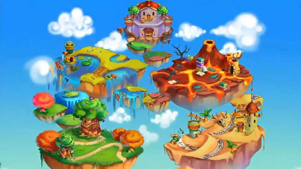 Themed floating islands in Ilhas do Alfabeto.